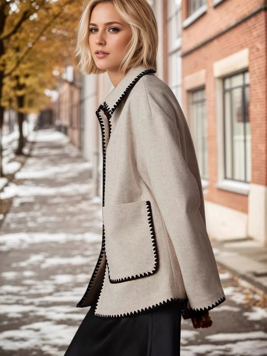 Contrast Trim Drop Shoulder Outerwear