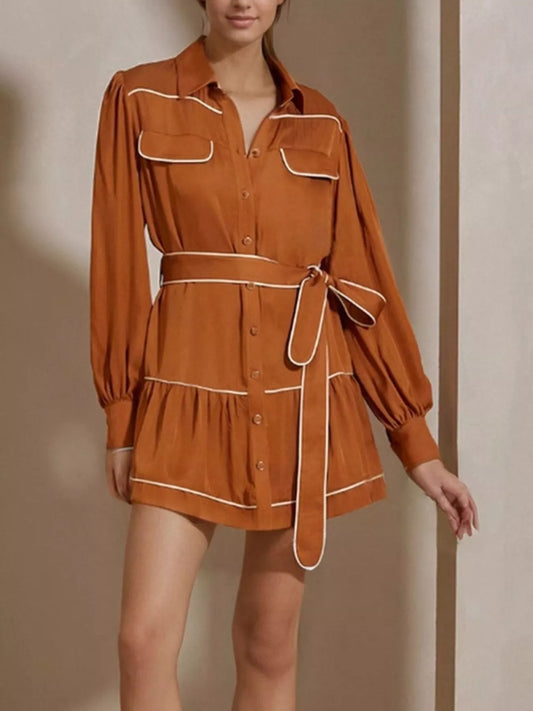 Button Front Long Sleeve Shirt Dress