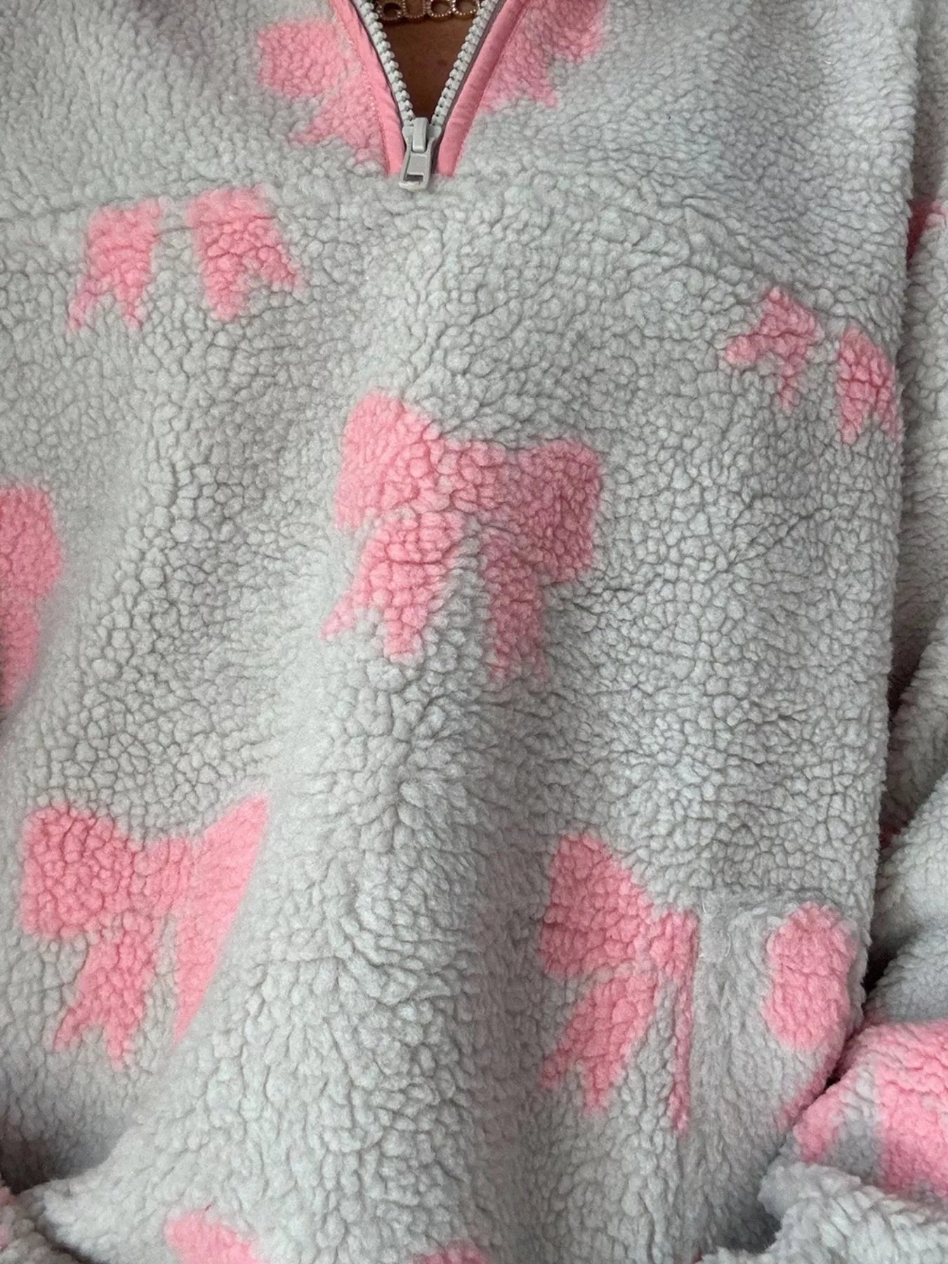 Bow Zip Collar Fleece Sweatshirt
