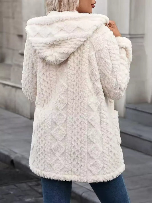 Cozy Button Up Hooded Fleece Outerwear