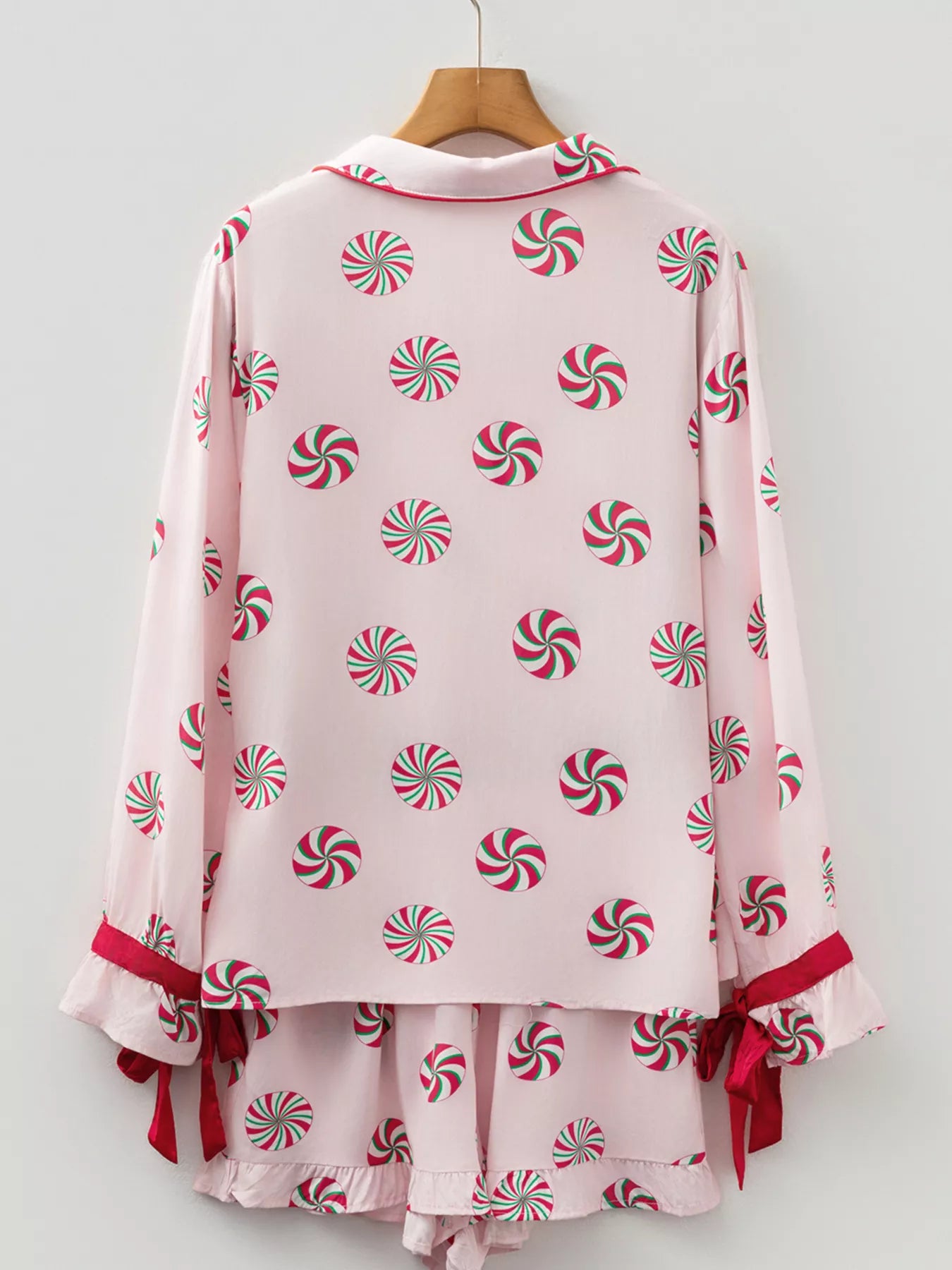 Christmas Candy Contrast Trim Bow Knot Top and Shorts 2pcs Pajama Set
