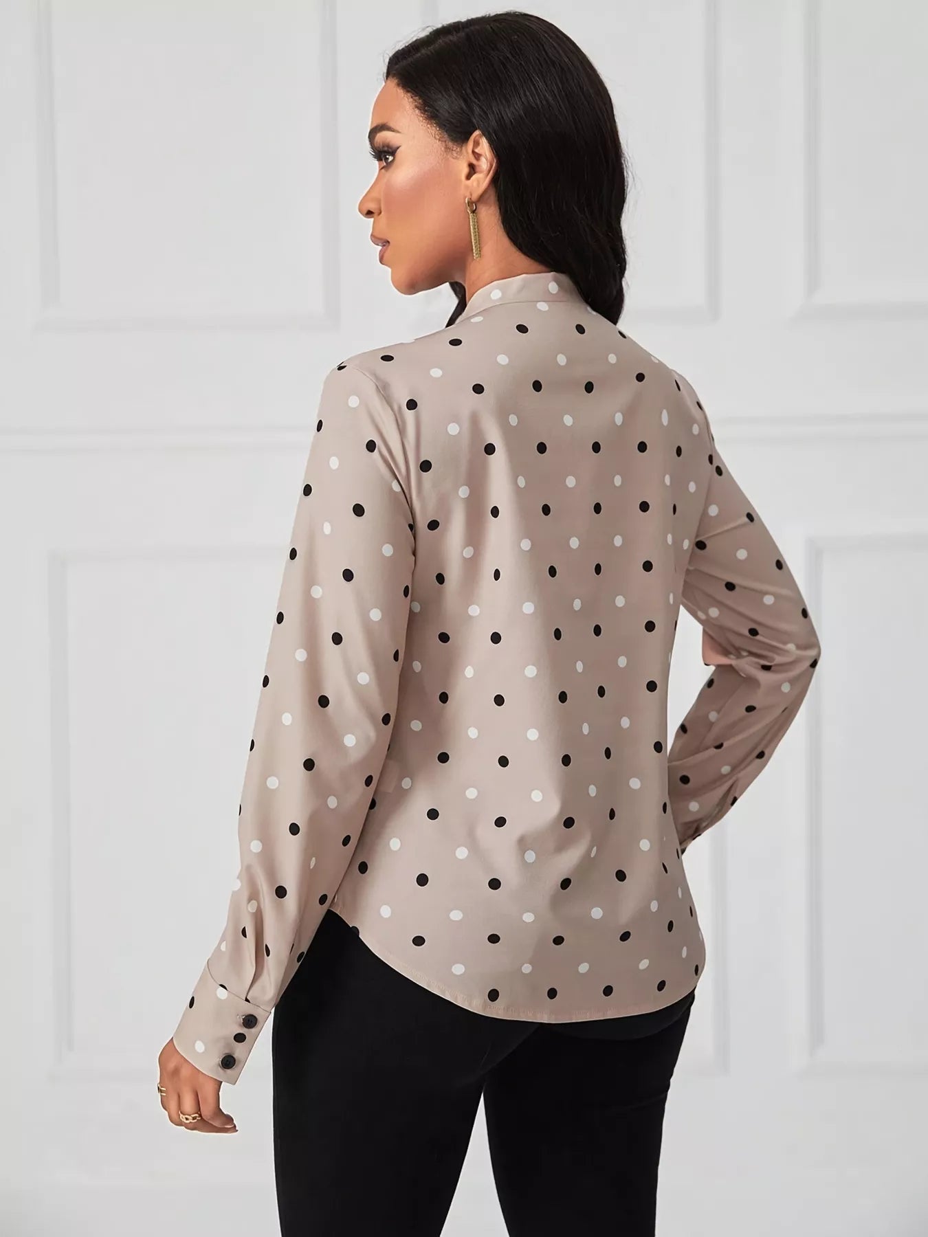 Polka Dot Tie Neck Blouse