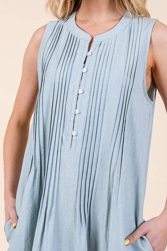 Lime 'N' Chili Denim Pintuck Detail Sleeveless Midi Dress