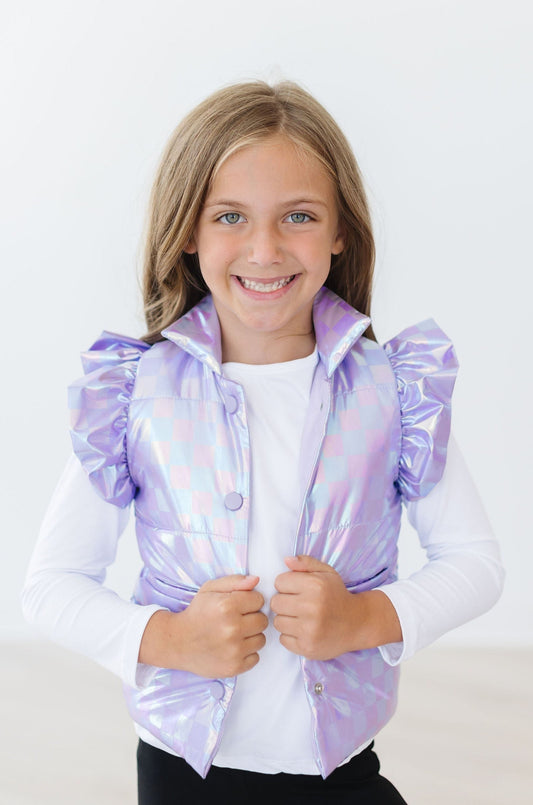 Lavender Haze Checker Puffer Vest
