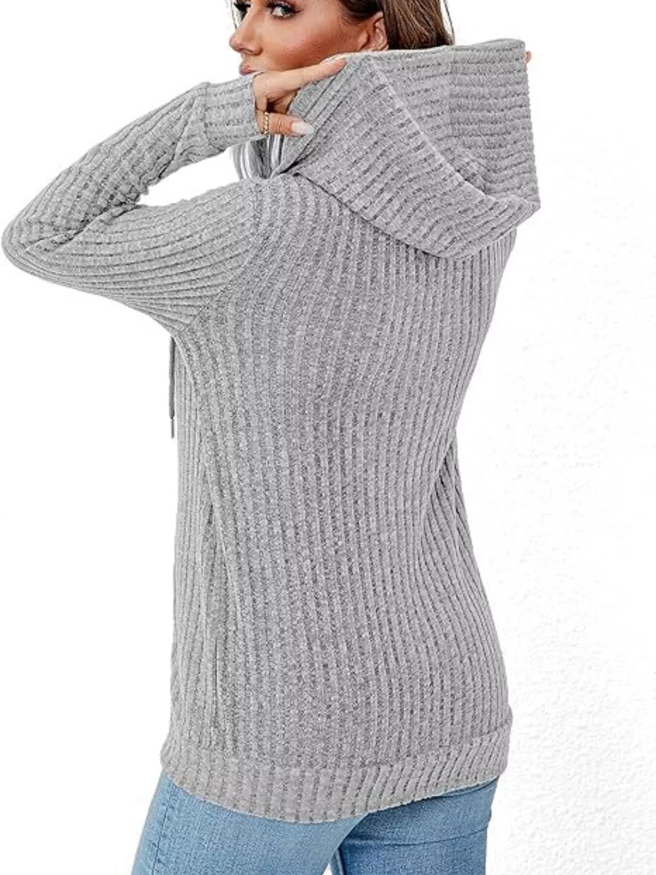 Ribbed Zip Up Hooded Outerwear