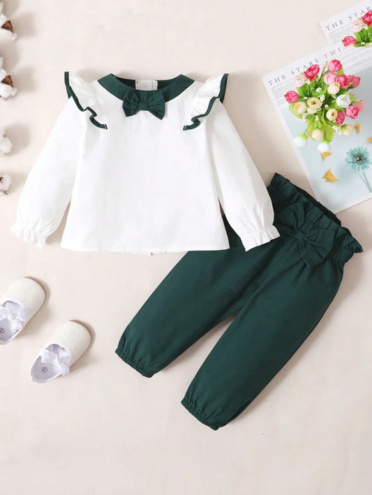 Children's Contrast Ruffled Top and Pants Set