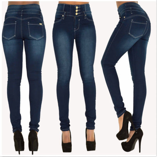 Popular Autumn Winter Women's Sexy High Waist Slim Fit Elastic Skinny Jeans Indigo