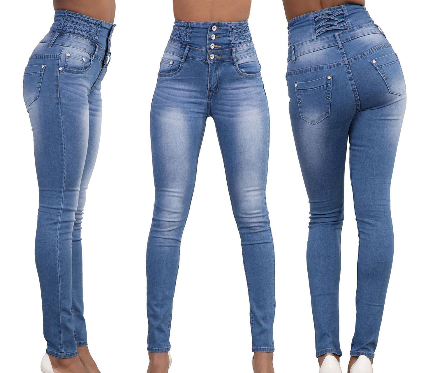 Popular Autumn Winter Women's Sexy High Waist Slim Fit Elastic Skinny Jeans Light Blue