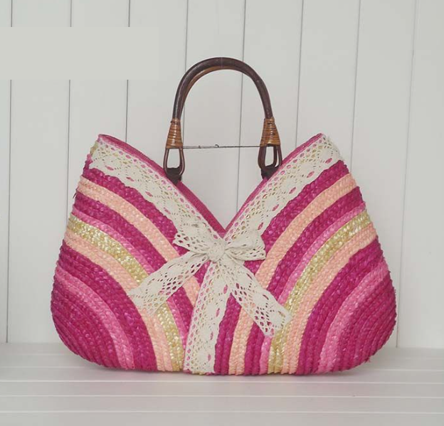 Color Straw Machine Order Handmade Straw Bag Wild Beach Woven Bag One Size Pink