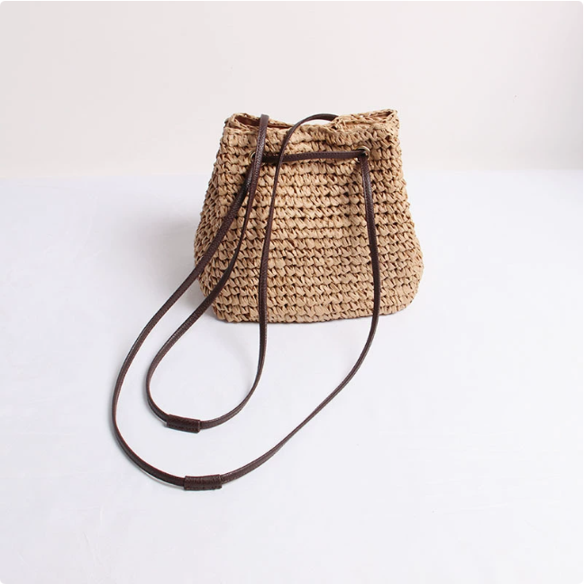 Simple Straw Bag One Shoulder Crossbody Straw Bag Woven Bag Women Seaside Vacation Beach Bag One Size Brown