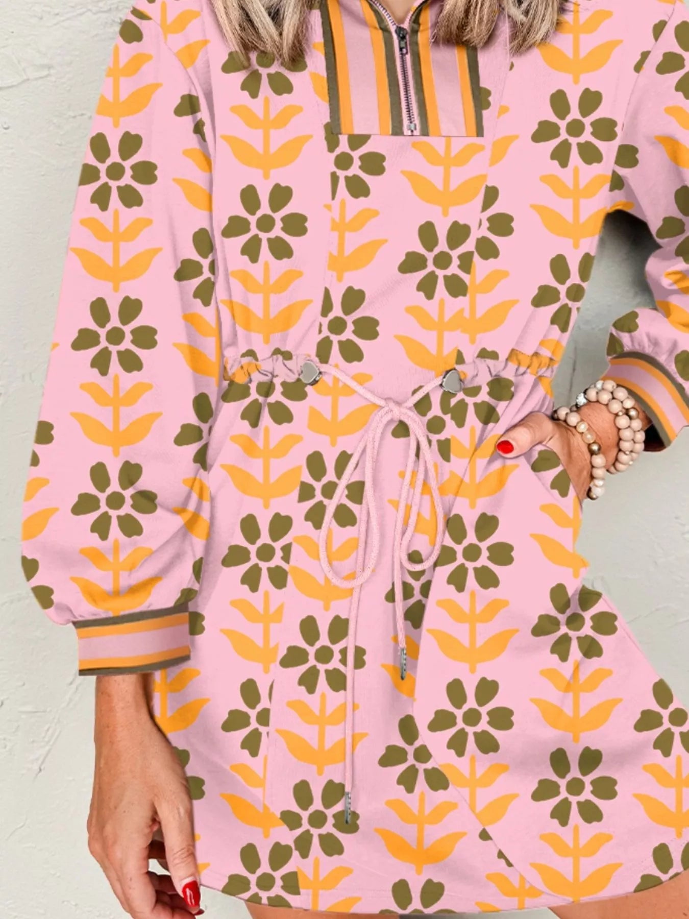 Printed Drawstring Waist Mini Dress