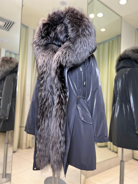 Genuine Silver Fox Fully Lined Hood Rabbit Insulated Parka