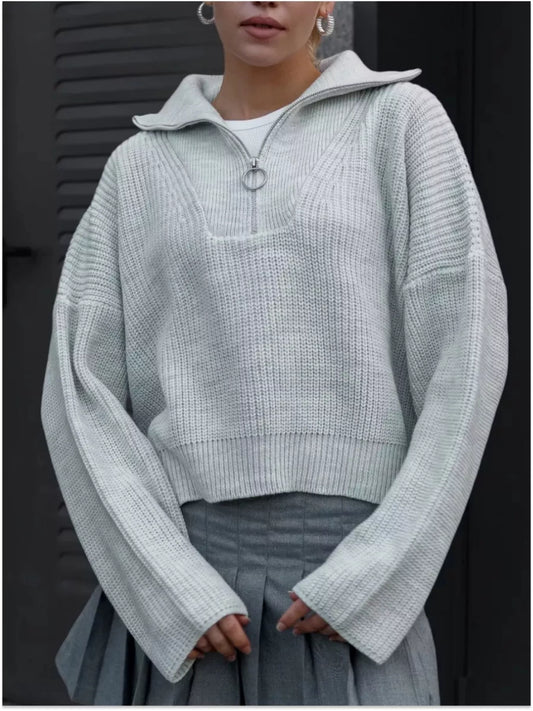 Half Zip Dropped Shoulder Sweater