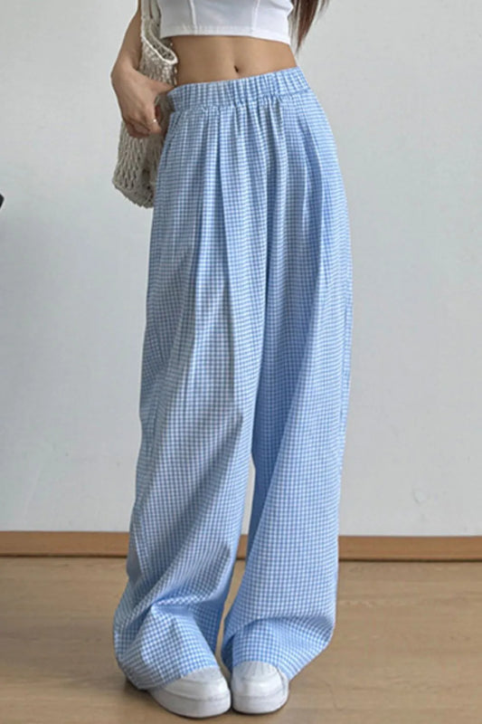 Gingham Check Wide Leg Pants