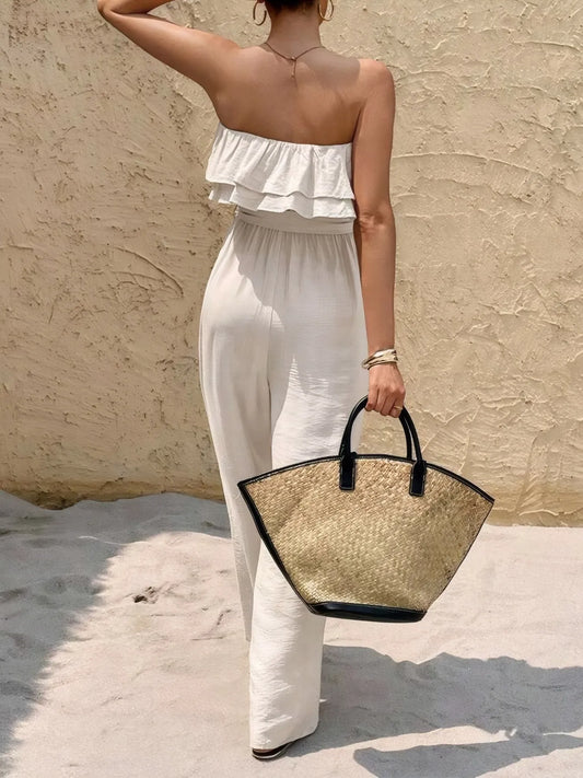 Off-Shoulder Ruffled Wide Leg Jumpsuit