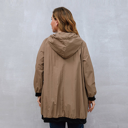 Plus Size Trench Coat Sweater Mid-Length Cardigan Hooded Coat Women All-Matching