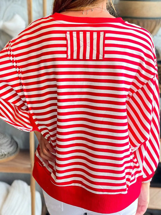 Stripe Christmas Nutcracker Sequin Patched Drop Shoulder Top