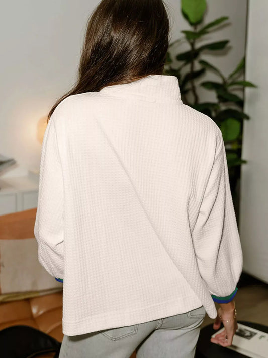 Textured Waffle Knit Half-Zip Sweatshirt