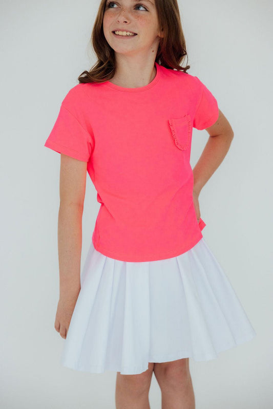 Neon Pink Ruffle Pocket Tee
