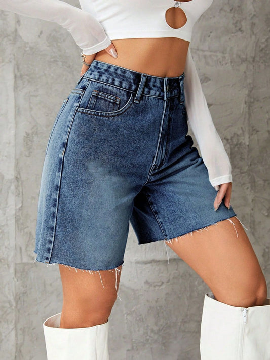 Frayed Hem Denim Shorts