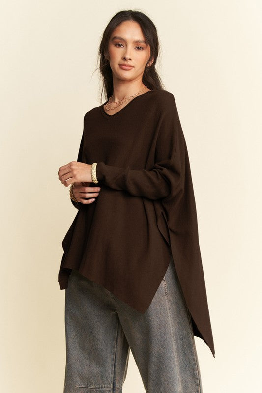 Back To School Sweater - Davi & Dani High-Low Side Slit Batwing Sleeve Top