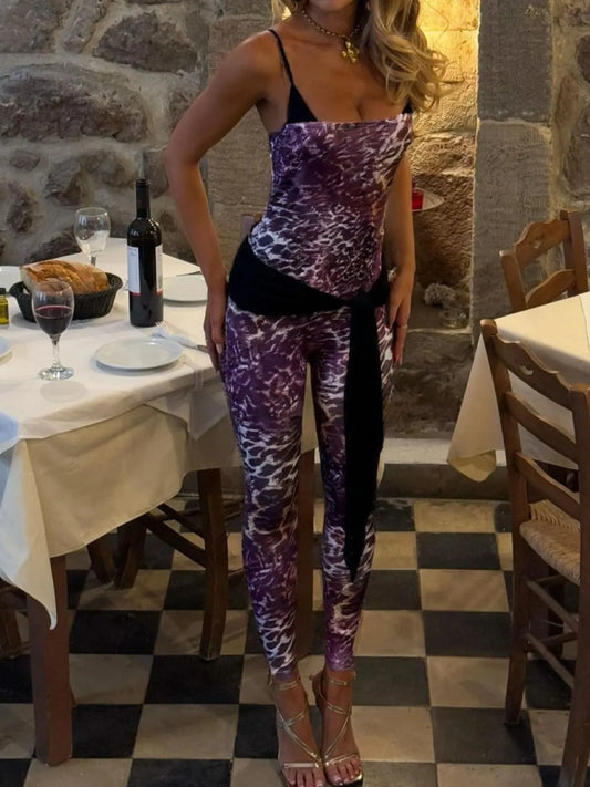 Leopard Spaghetti Strap Jumpsuit