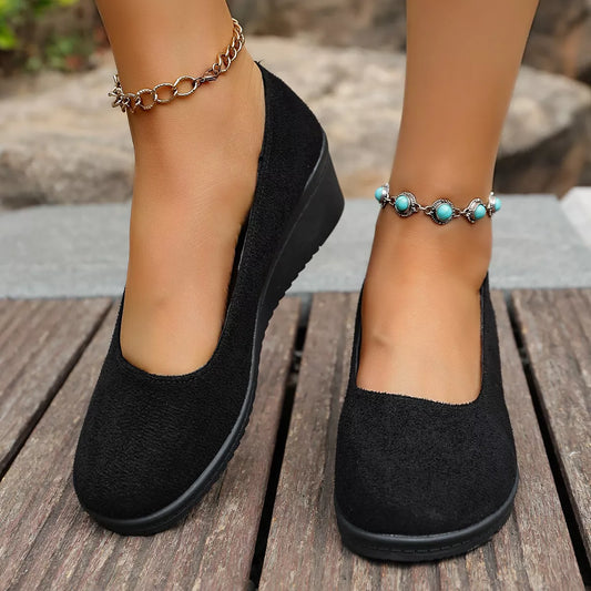 Wedge Heel Slip-On Loafers Black
