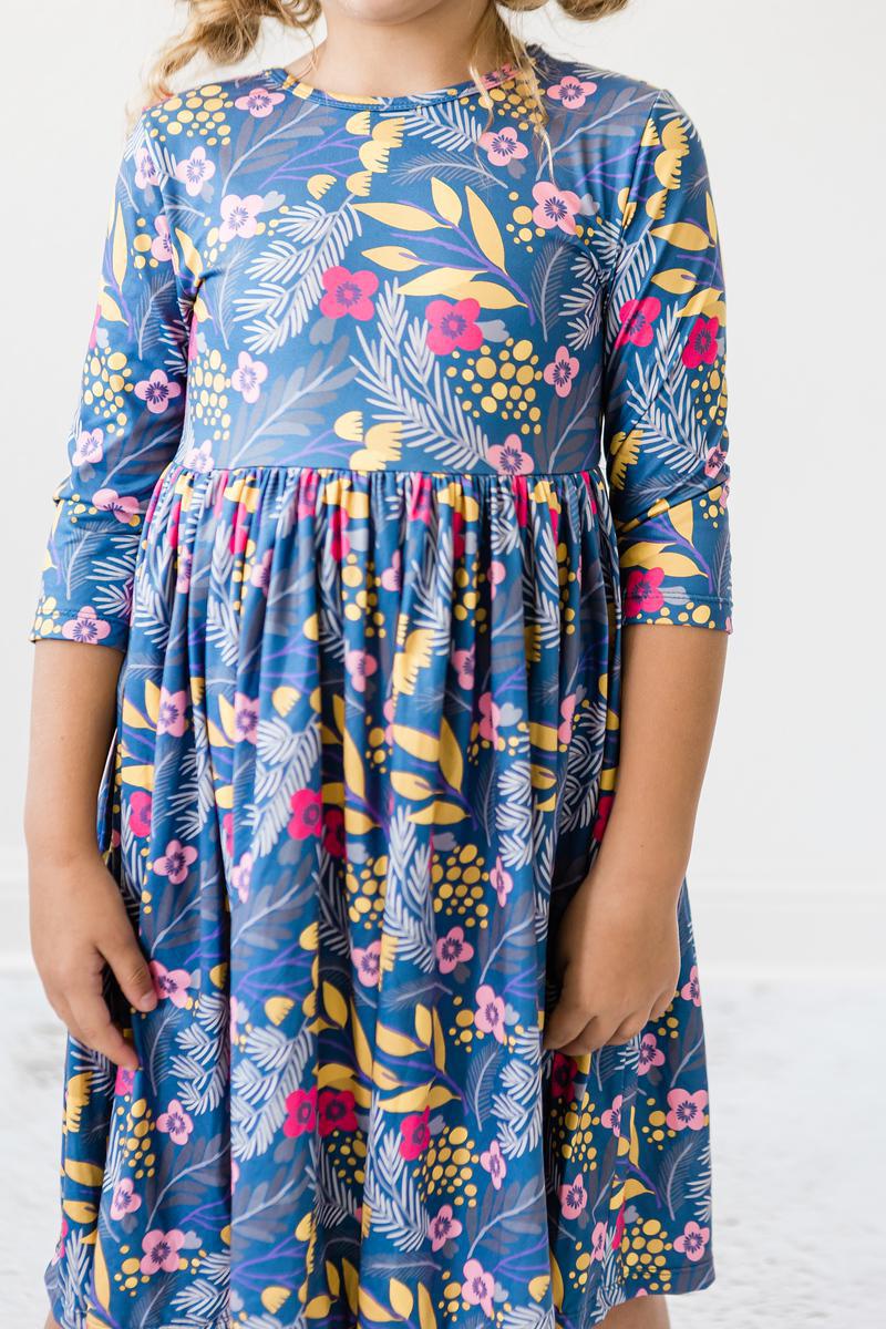 Flora 3/4 Sleeve Pocket Twirl Dress