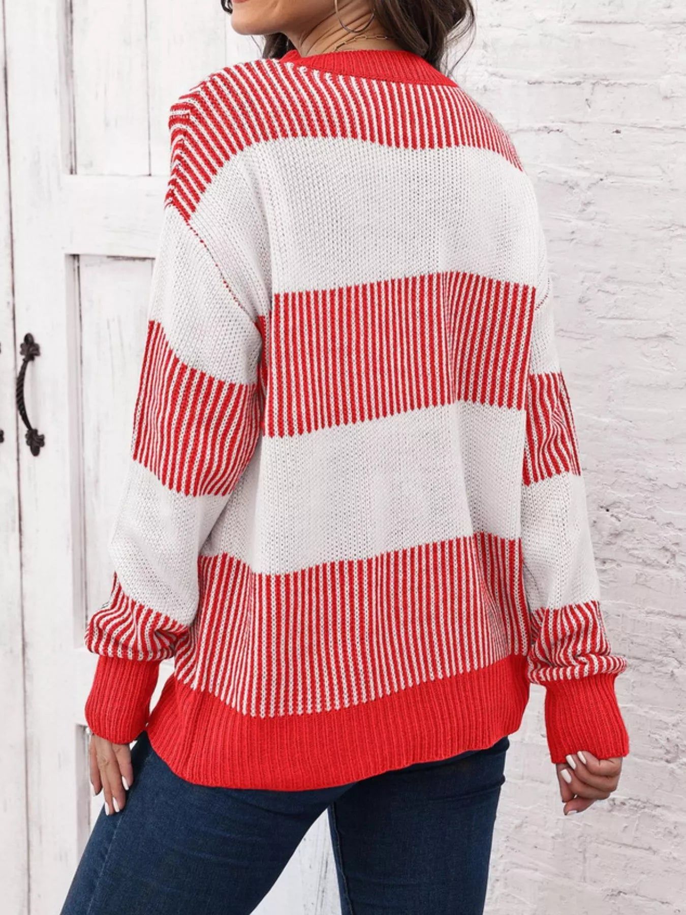 Full Size Color Block Dropped Shoulder Sweater Plus Size