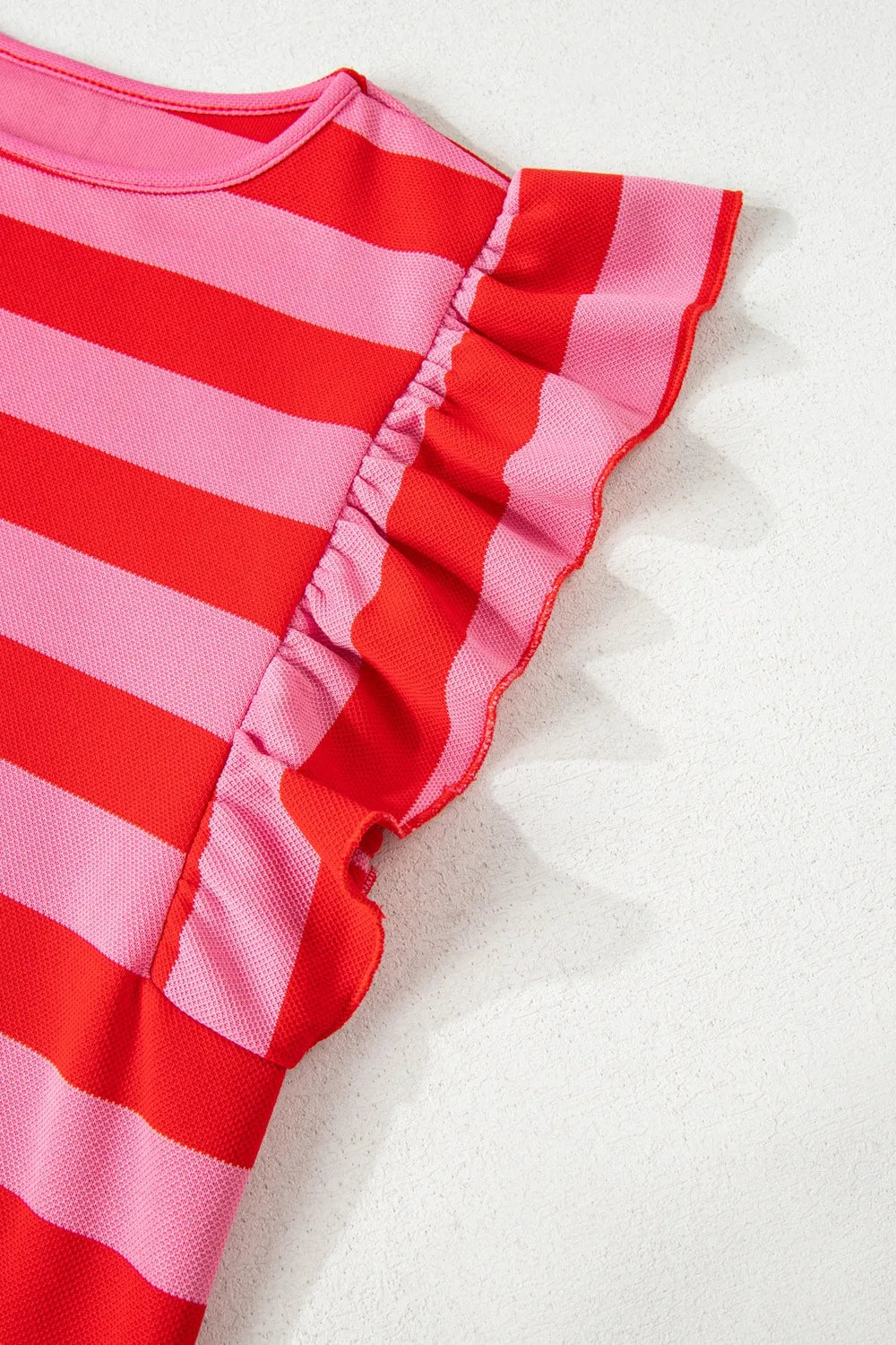 Striped Ruffle Sleeve Summer T-Shirt