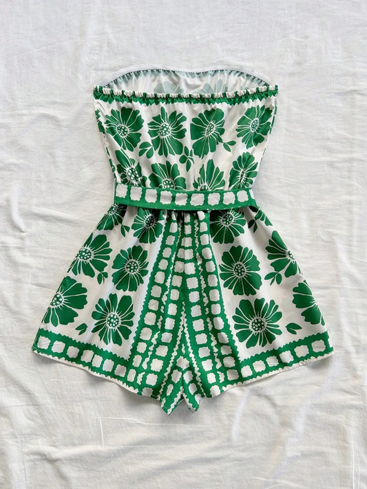 Printed Tube Tie Waist Romper