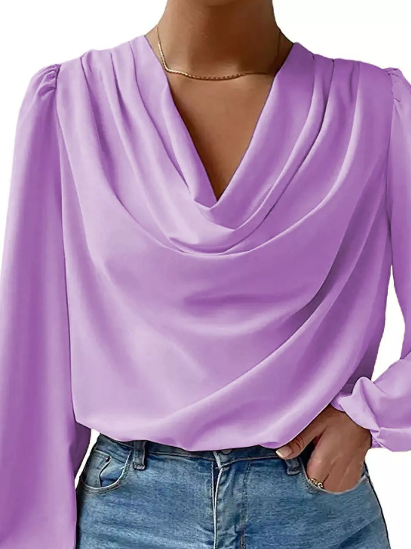Full Size Cowl Neck Balloon Sleeve Blouse Plus Size Purple