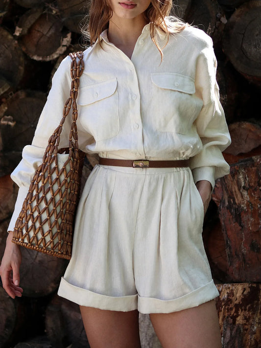 Casual Button Front Long Sleeve Romper