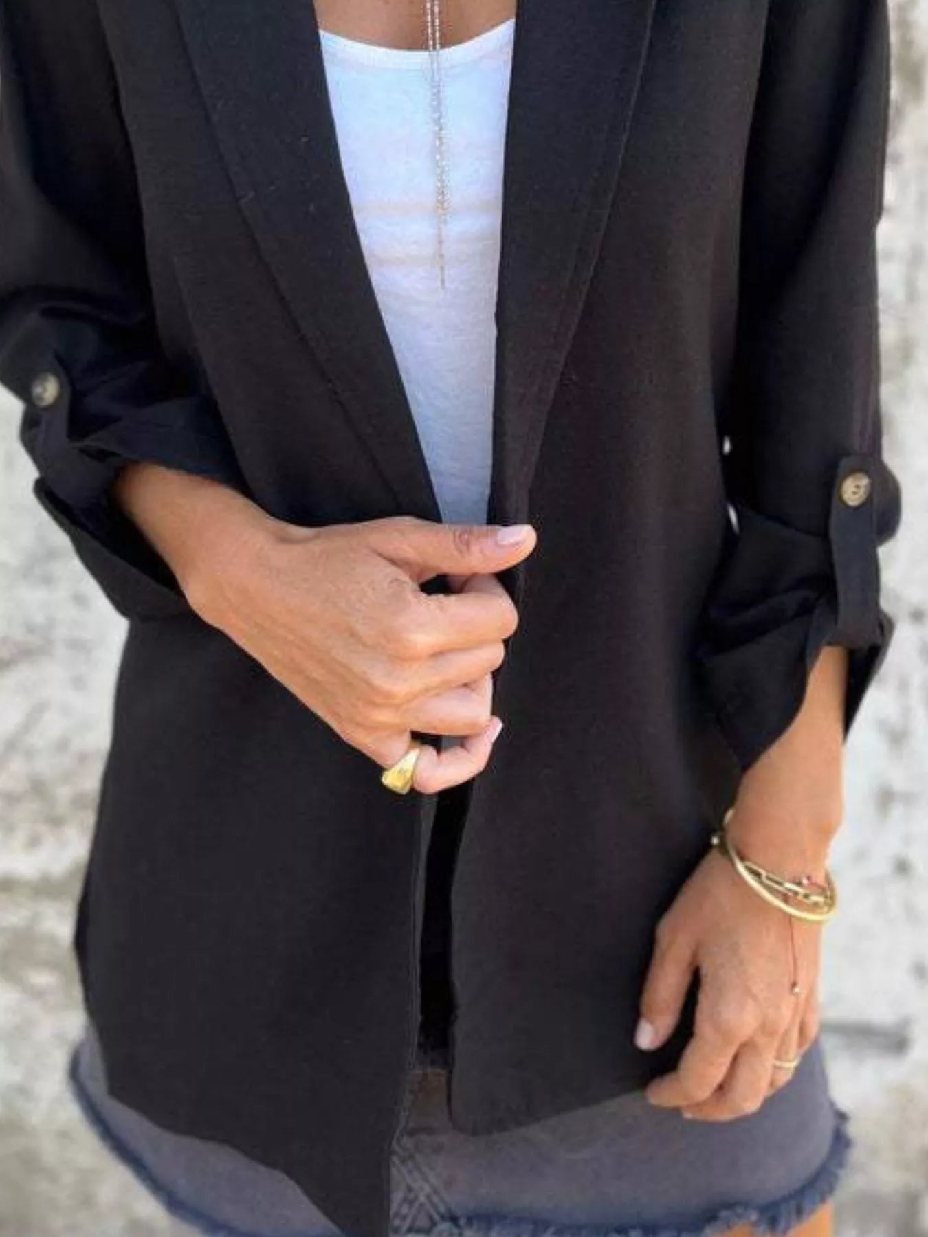 Full Size Lapel Collar Long Sleeve Blazer Plus Size