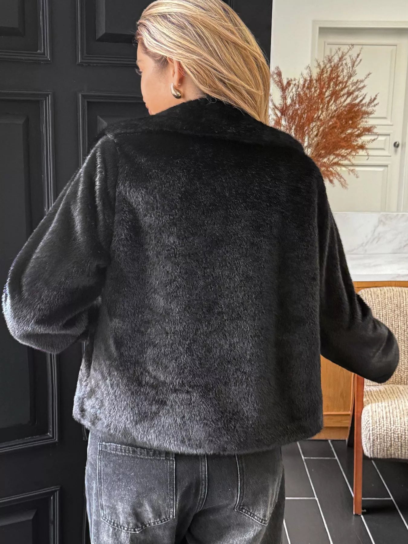 Faux Fur Button-Down Outerwear