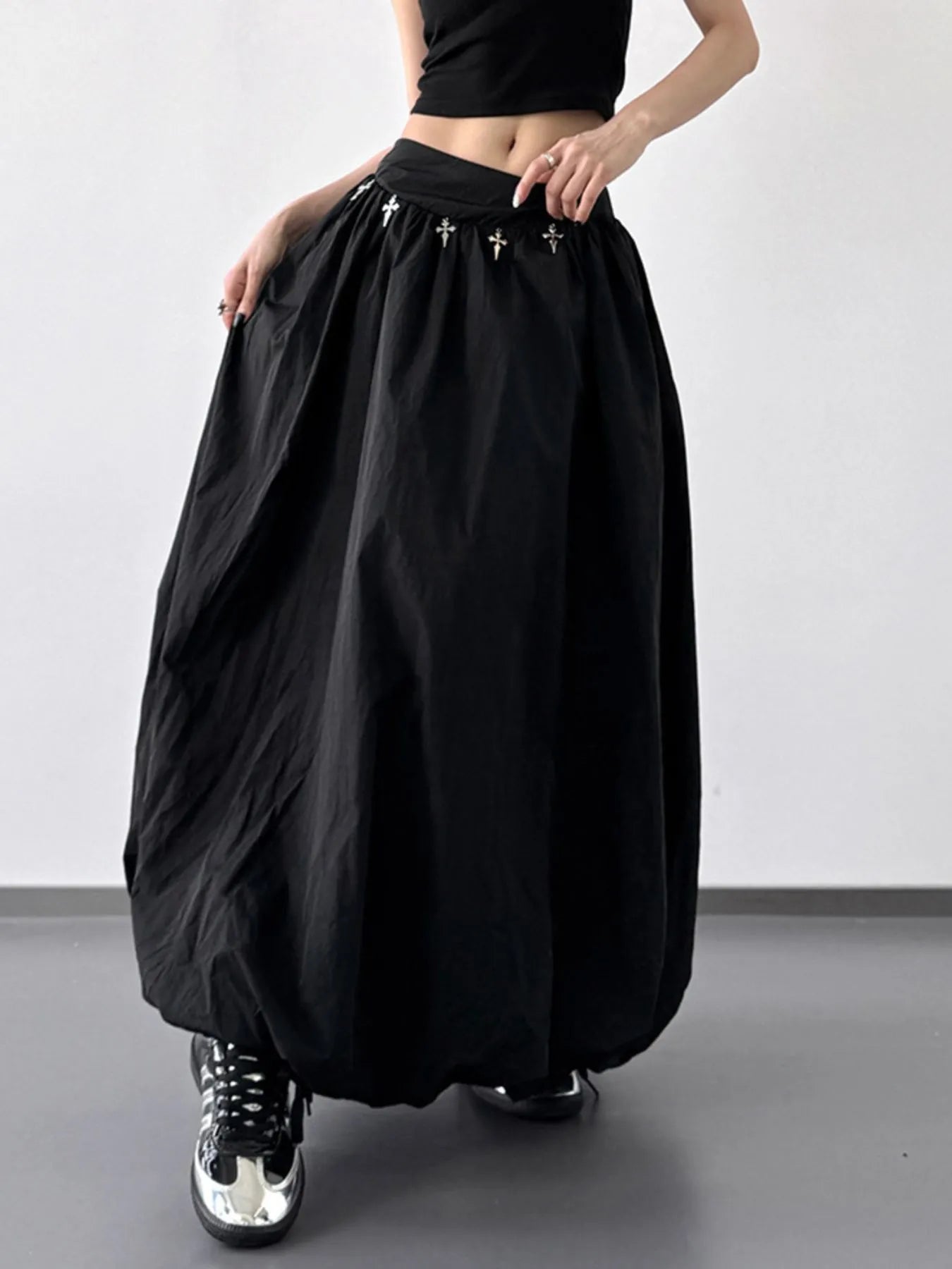Elastic Waistband Bubble Maxi Skirt