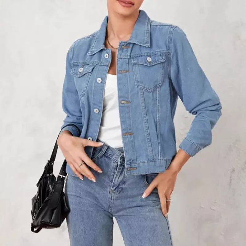 Button Up Long Sleeve Denim Jacket Light Blue