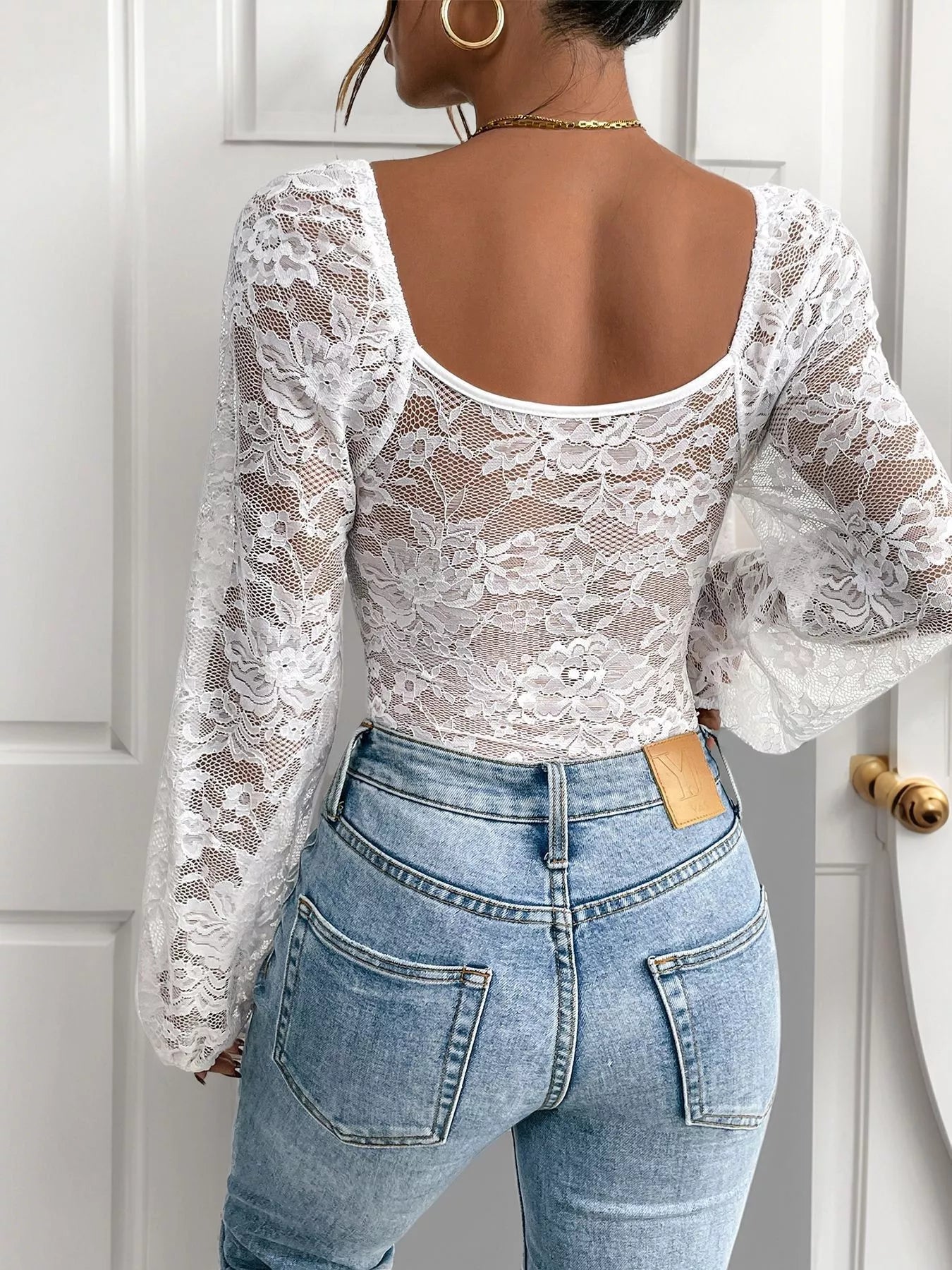 Lace V-Neck Long Sleeve Bodysuit