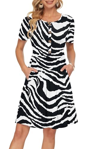 Vanya Maxi Dress in Zebra - Women's Short Sleeve Summer Dress Pleated Button Down Knee Length Dresses with Pockets 2025 Modern Zebra Thick Stripes