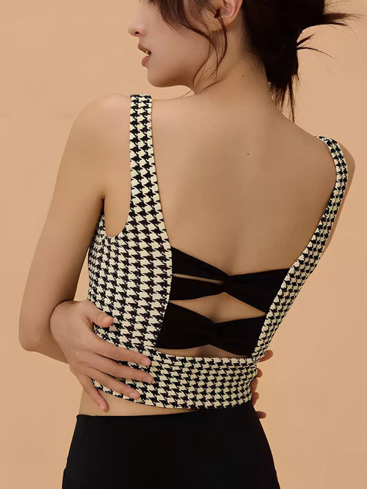 Crisscross Back Houndstooth Active Bra
