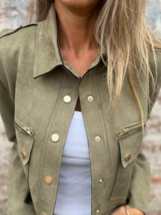 Full Size Snap Down Long Sleeve Jacket Plus Size