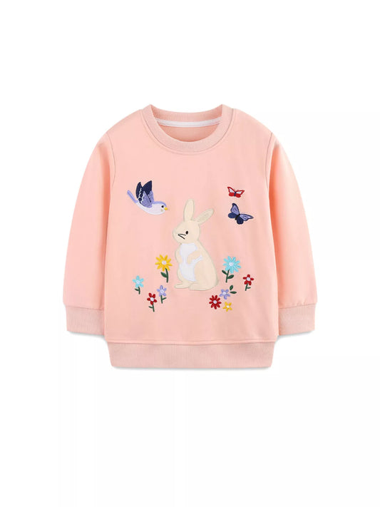 Children's Cute Bunny Embroidered Round Neck Sweatshirt