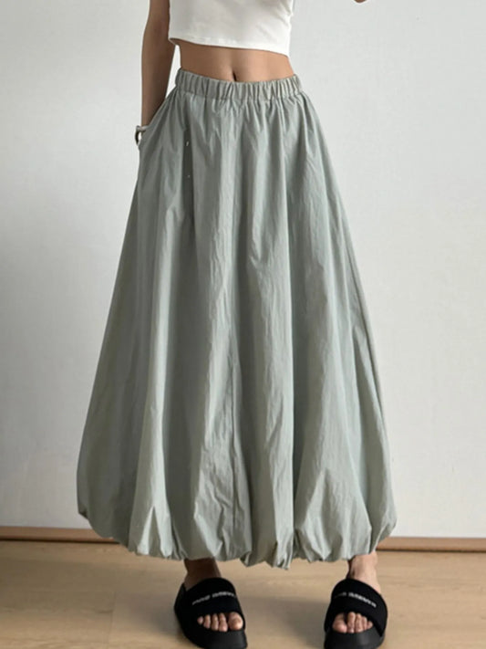 Elastic Waist Bubble Hem Maxi Skirt