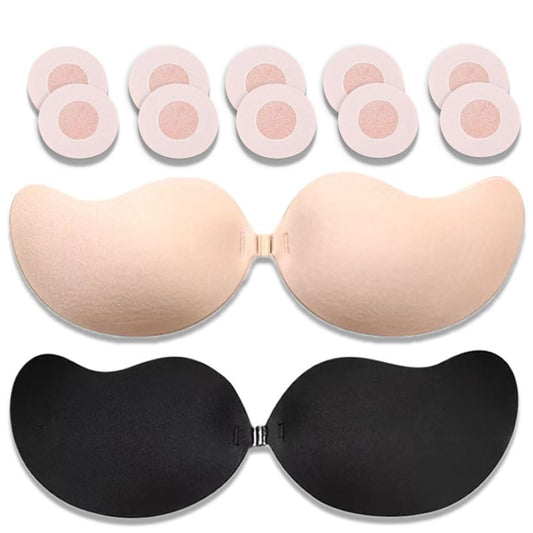 Strapless Adhesive Bra 2 Pack - Invisible Push Up Sticky Bra for Backless Outfits