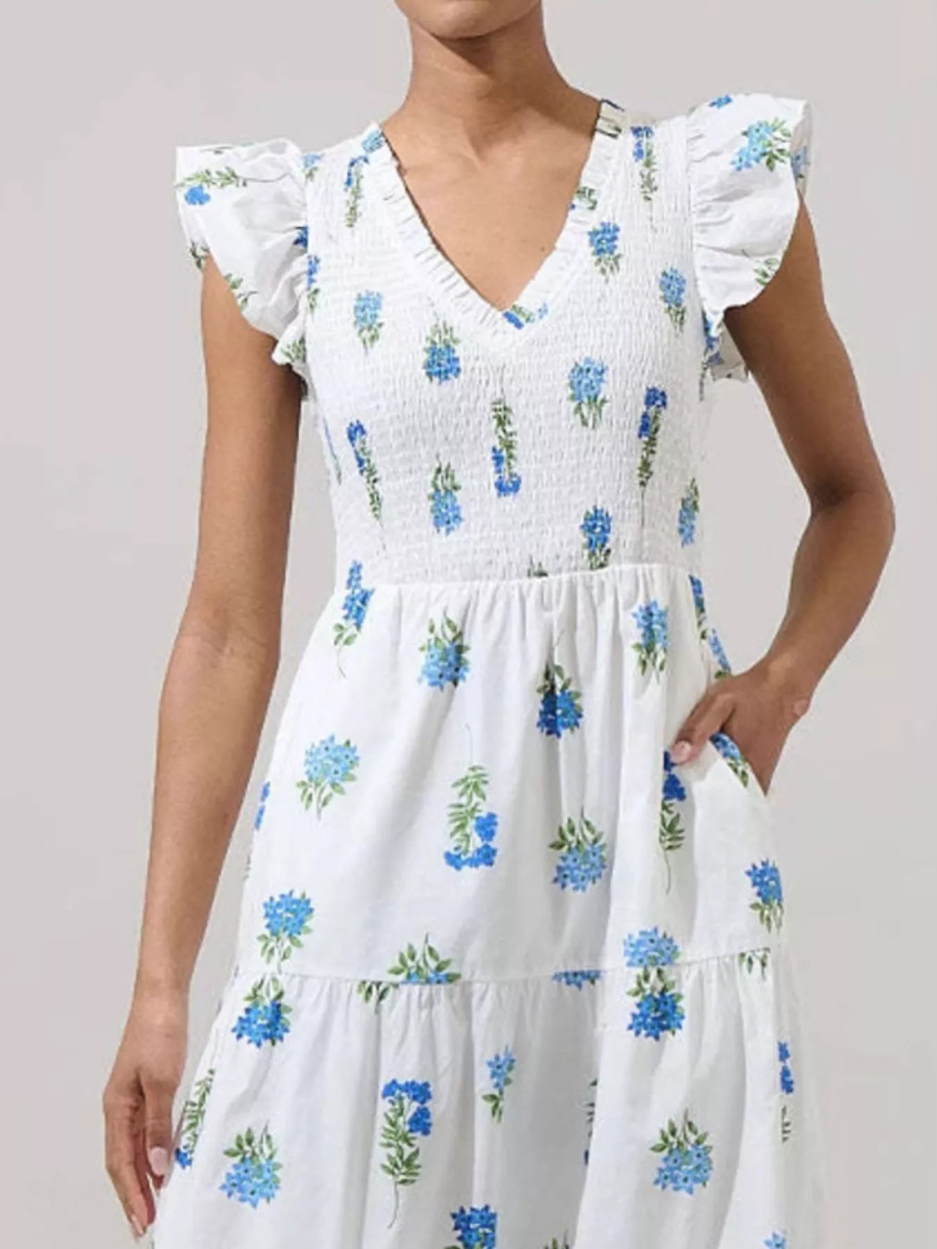 Ruffled V-Neck Tiered Midi Dress