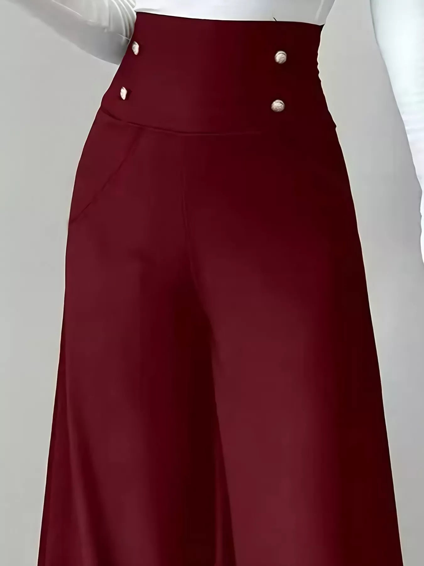 High Waist Wide Leg Button Decor Pants