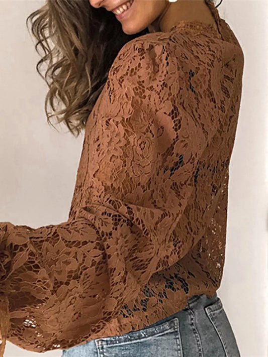 Full Size Lace Long Sleeve Blouse Plus Size