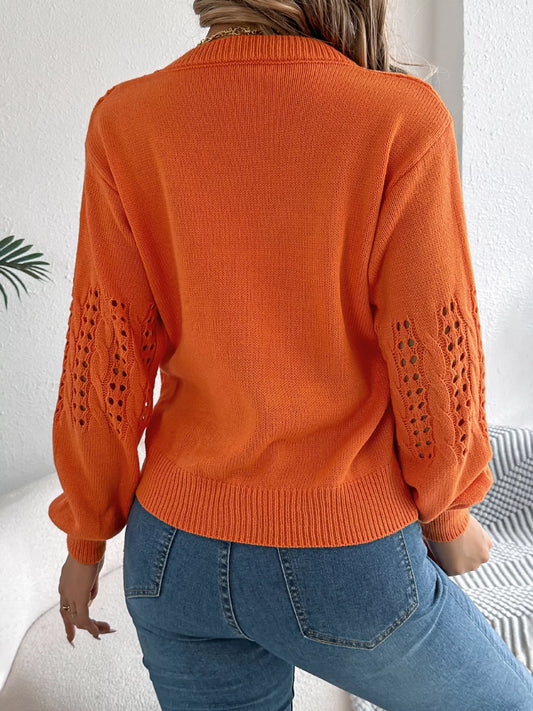 Hollow Out Eyelet Long Sleeve Sweater