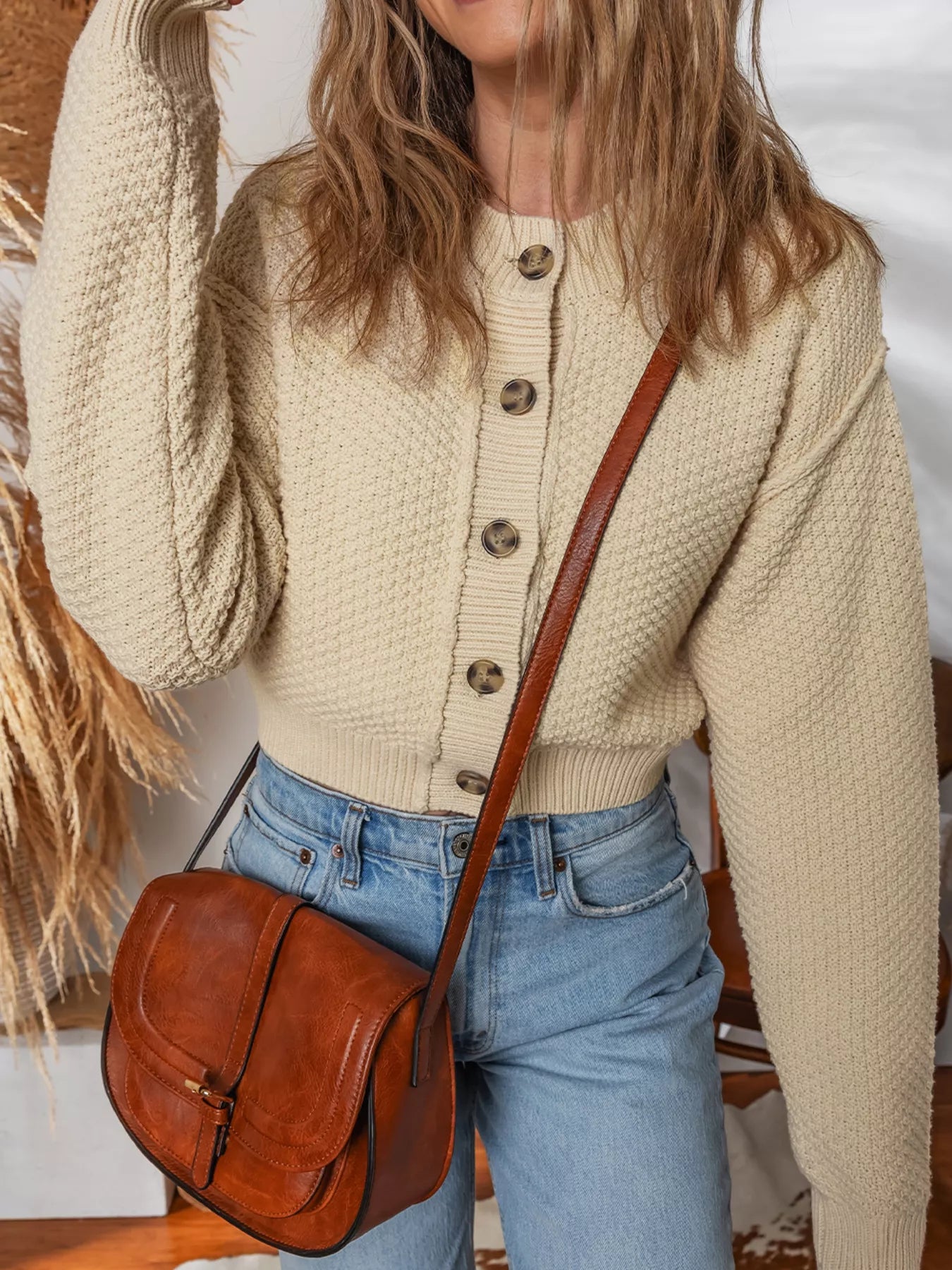 Button Front Cropped Cardigan