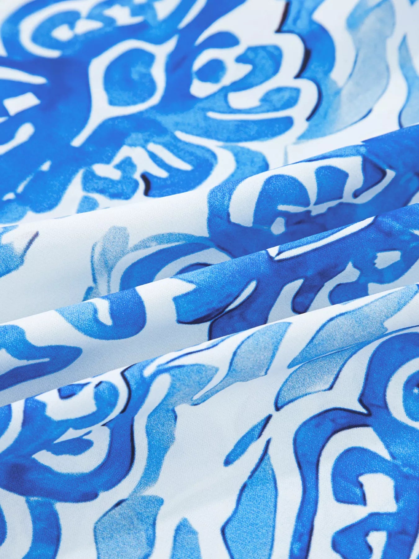 Printed Tie Split Neck Button Front Puff Sleeve Shirt